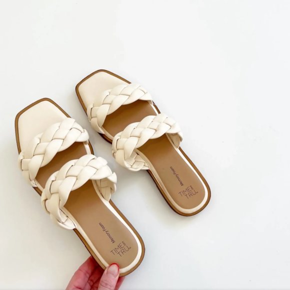 Time and Tru Women's Braided Two Band Sandals | Size 10 | Bone - Picture 2 of 8